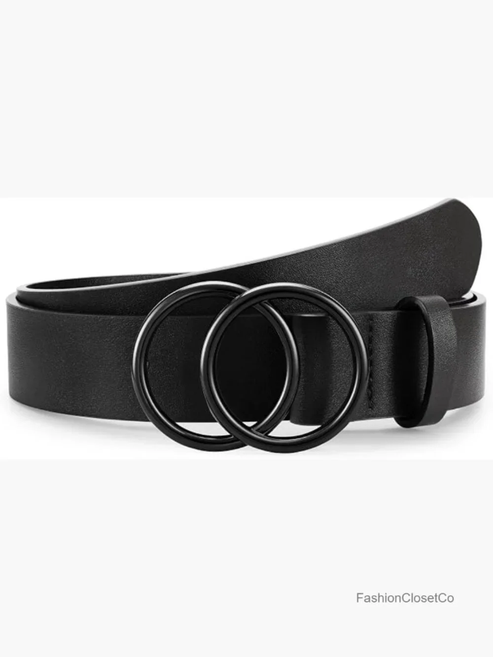Faux Leather Belt with Double O-Ring Gold Buckle for Jeans Pants Dresses